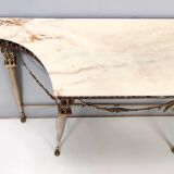 Vintage walnut console with a portuguese pink marble top and brass frame, italy