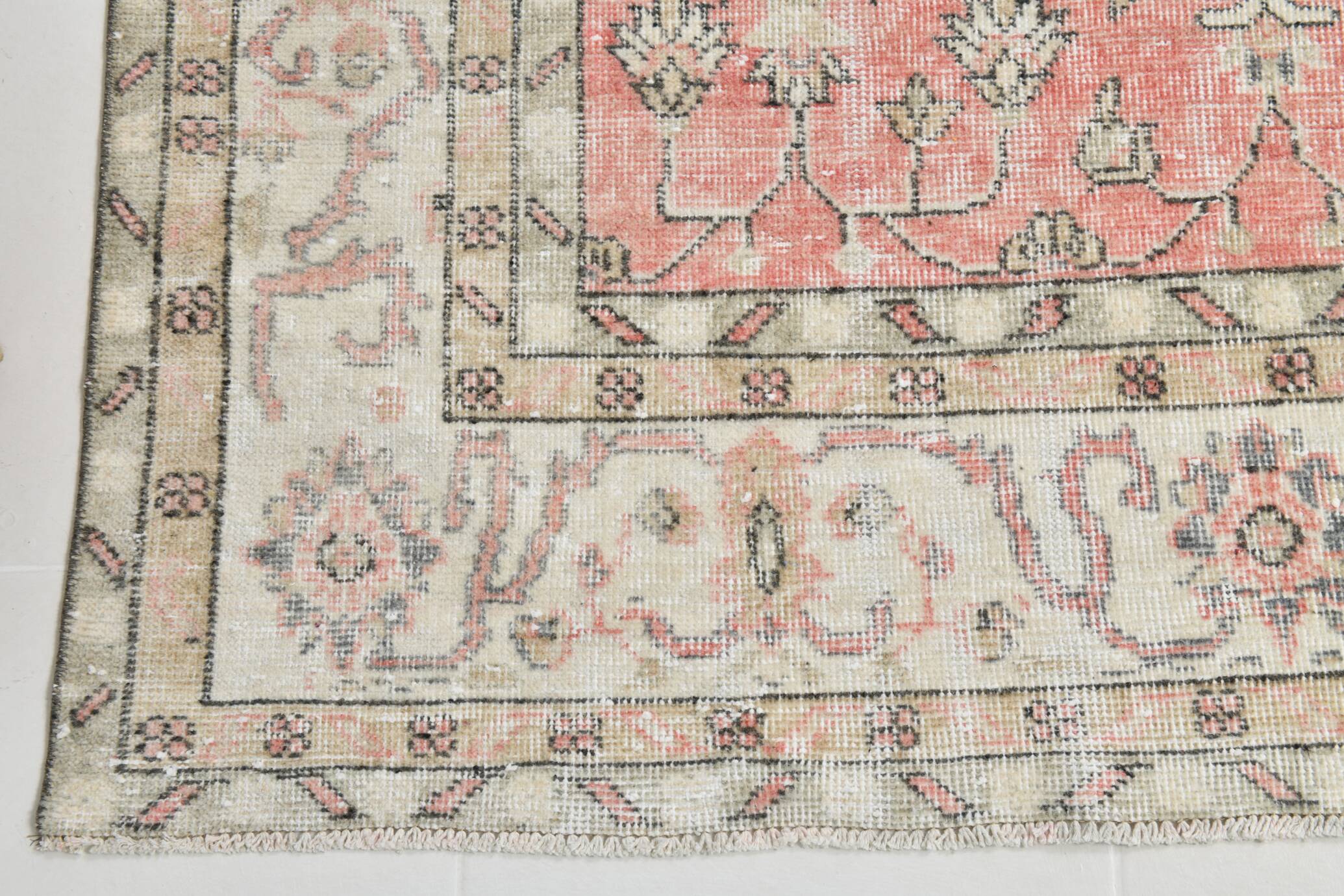 Tapis vintage surdimensionné en laine fait main, couleur pêche pâle, 7 x 11 cm, 219 x 338 cm