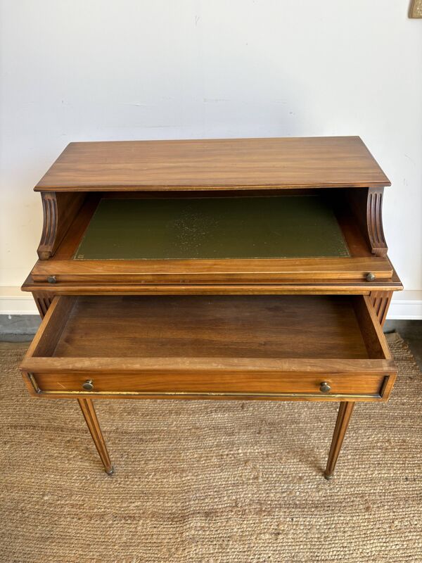 Table de téléphone style Louis XVI en acajou, plateau gainé de cuir vert