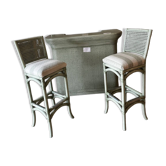 Ensemble bar et tabourets vintage en rotin