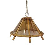 Vintage Bamboo Pendant Lamp With Decorative Glass From The 70s