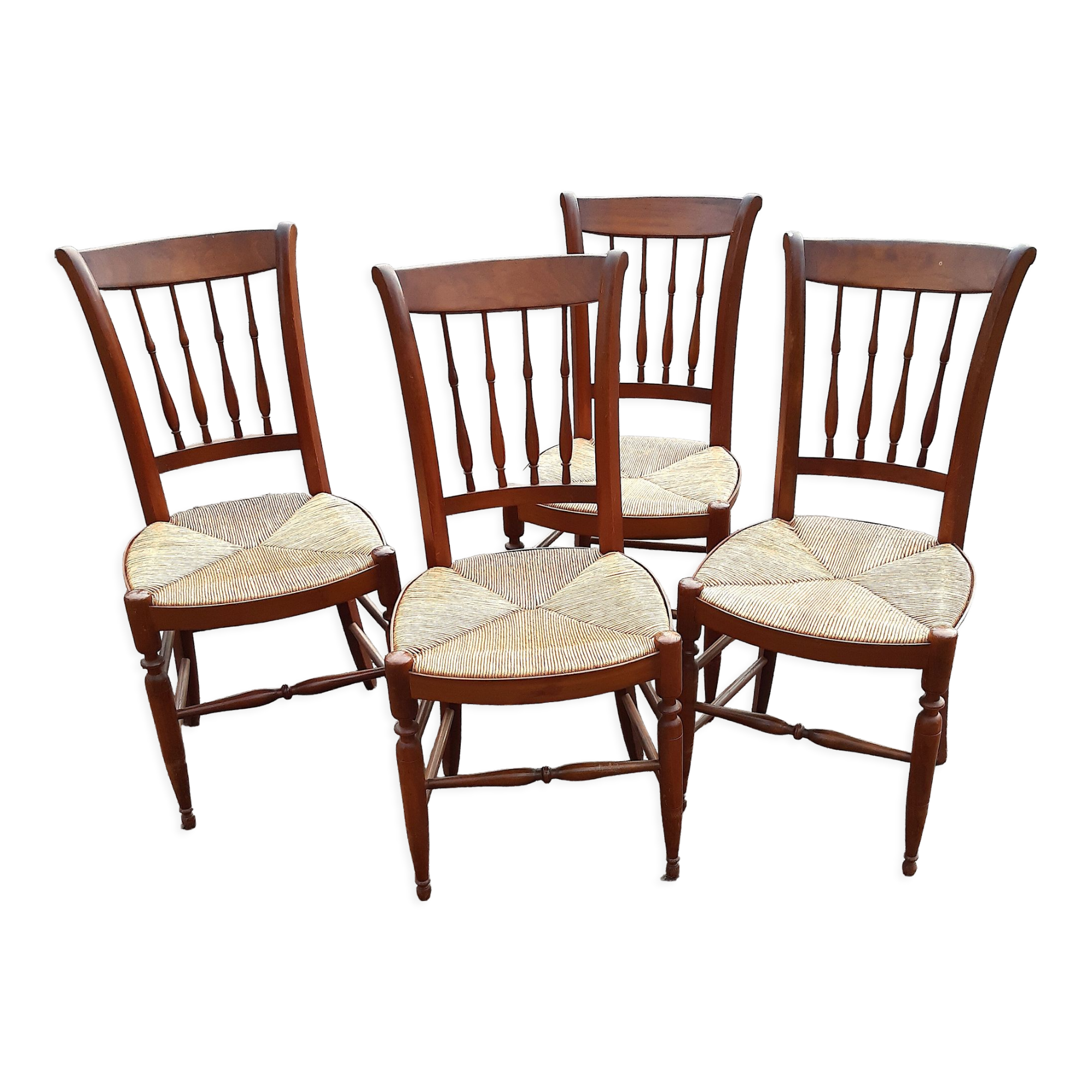 4 chaises paillées Louis-Philippe en bois fruitier