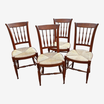 4 Louis-Philippe straw chairs in fruit wood