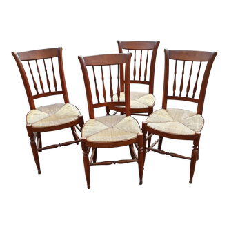4 chaises paillées Louis-Philippe en bois fruitier