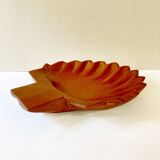 Fruit basket or large storage compartment in exotic wood in the shape of a scallop shell