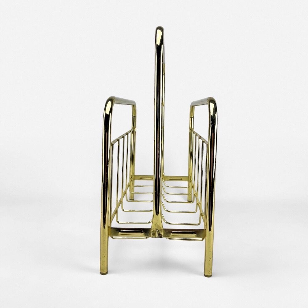 Graphic magazine holder in golden brass 70s