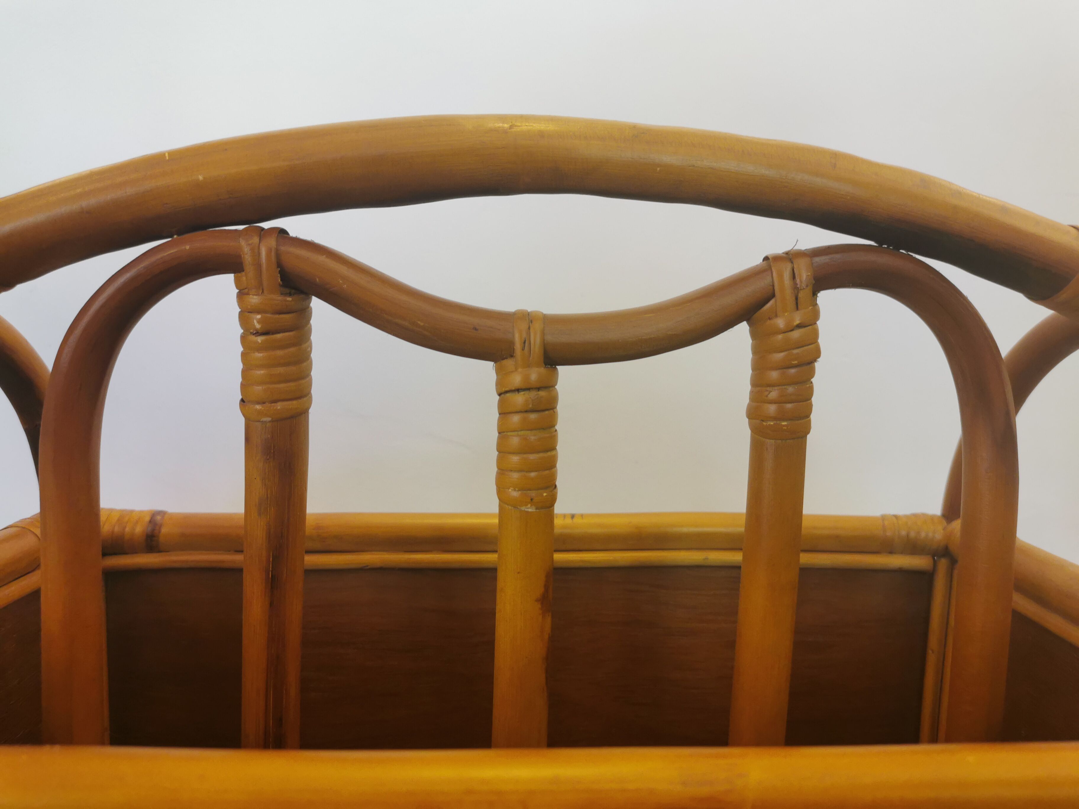 Vintage bamboo rattan and canning magazine holder