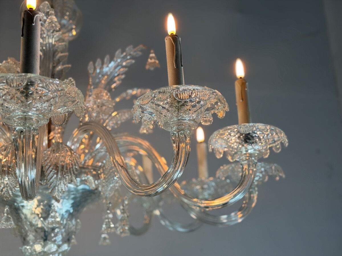 Venetian lustre in colourless Murano glass, 12 light arms, circa 1900