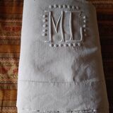Old ecru linen sheet Monogram MC - 268 x 202 cm