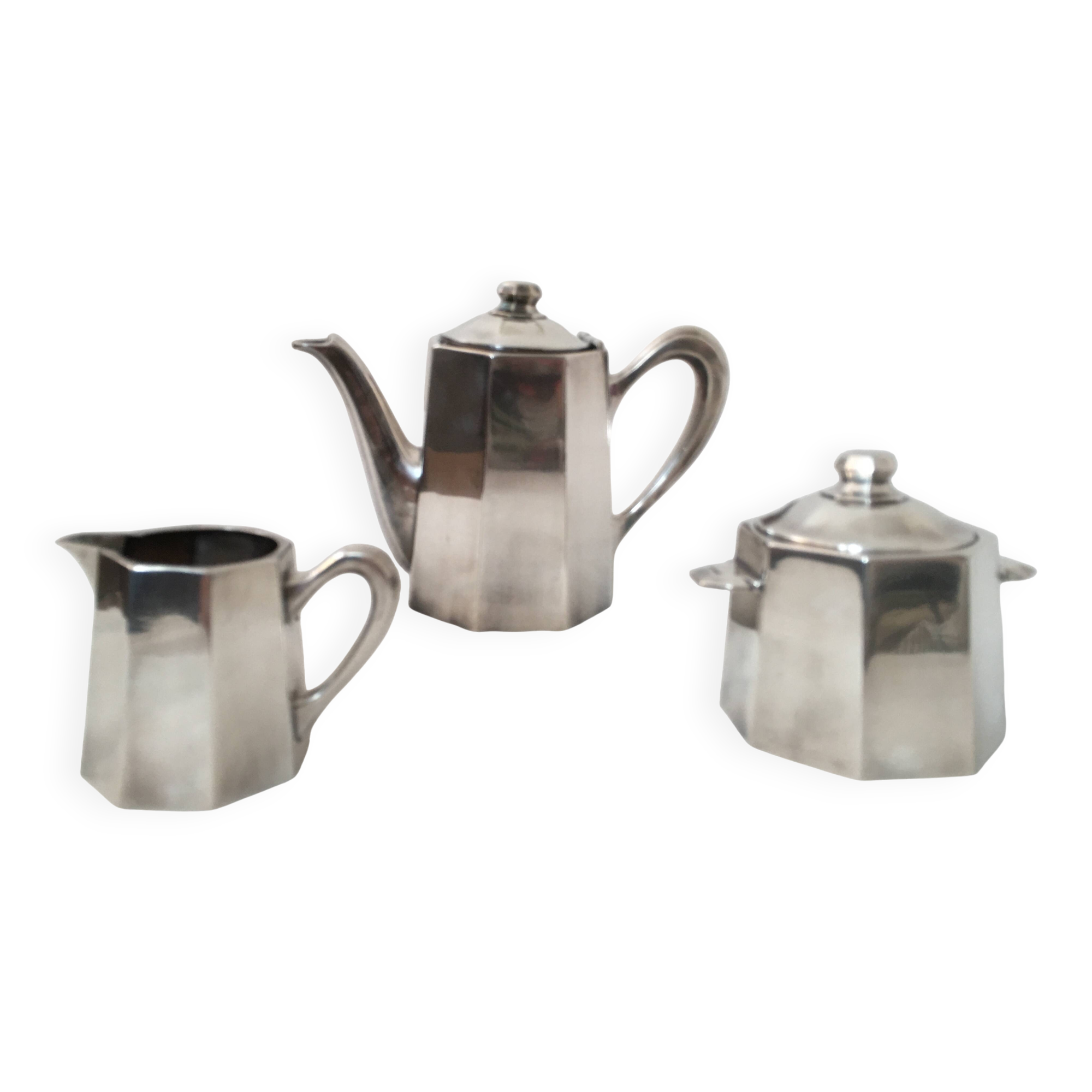 Ercuis 3-piece silver-plated metal coffee set – art deco style