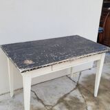 Old patinated bistro table with one drawer - 1m20