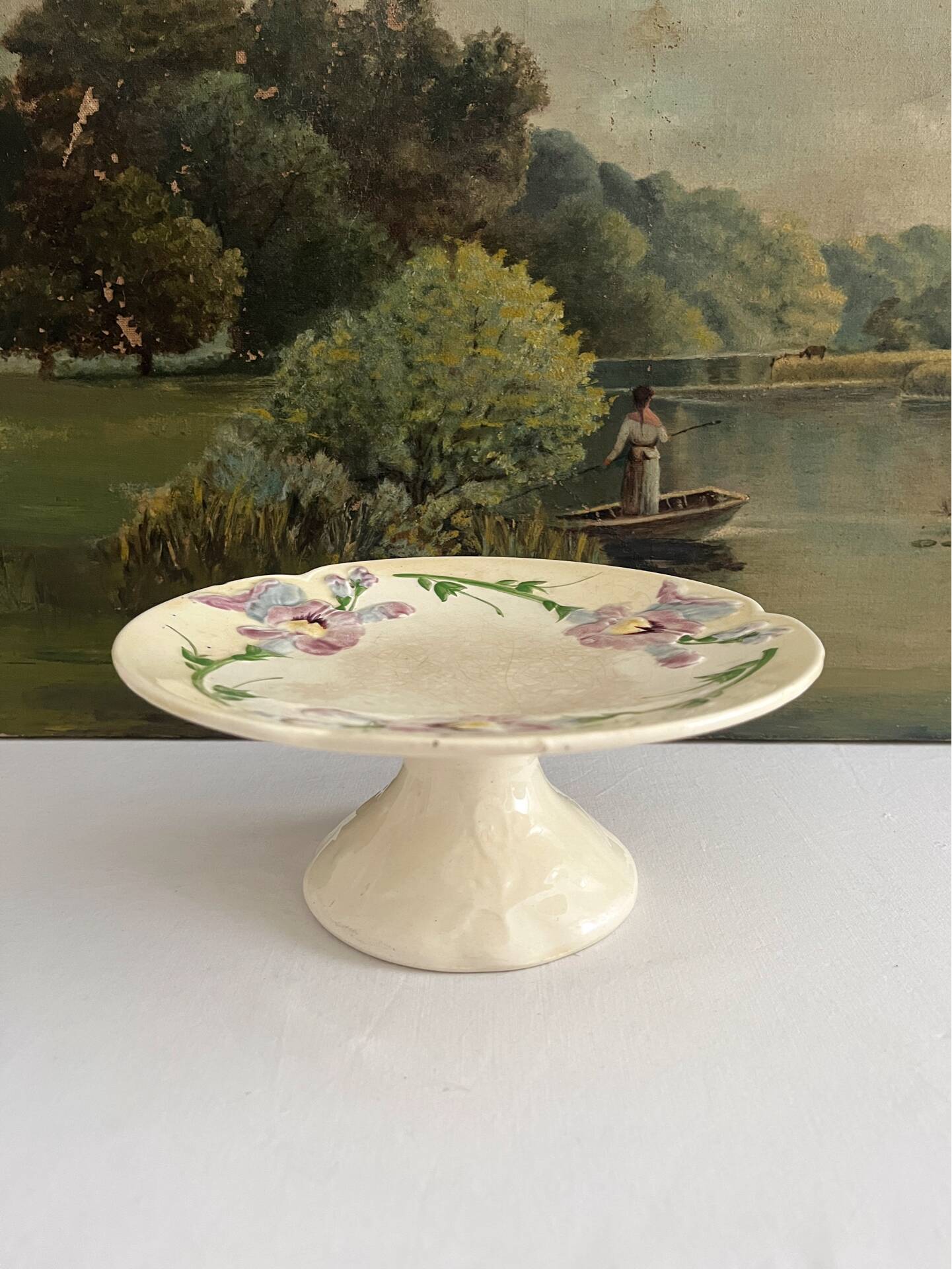 Antique compote in barbotine "Iris" Choisy le Roi