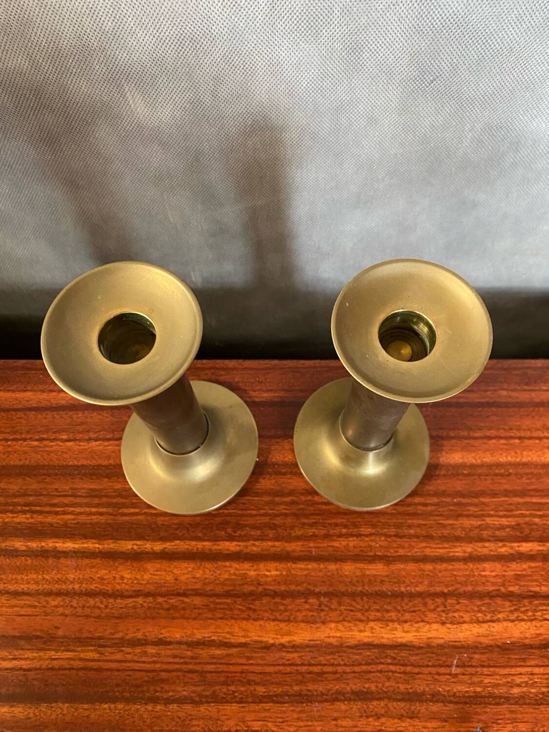 Antique Pair Of Vintage Brass Column Candle Holders