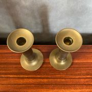 Antique Pair Of Vintage Brass Column Candle Holders