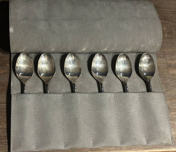 6 petites cuillères en métal argenté, orfevrerie Vuillermet, Art Déco, 1930
