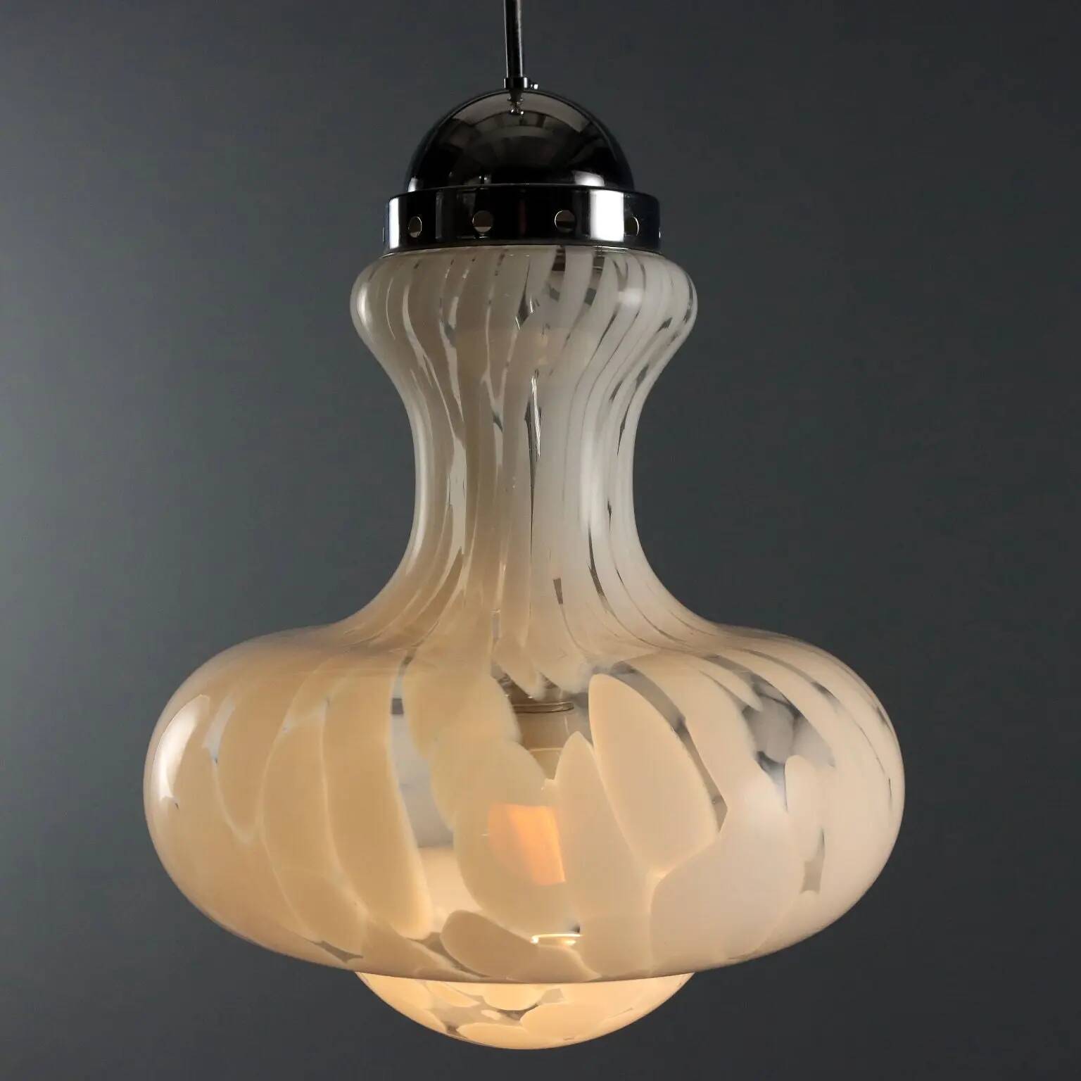 Vintage glass and chrome metal lamp, design, Italy, 1960s-1970s