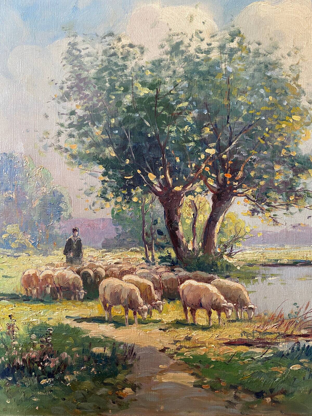 Hst painting "shepherd and sheep near the pond" signed a. disert impressionism