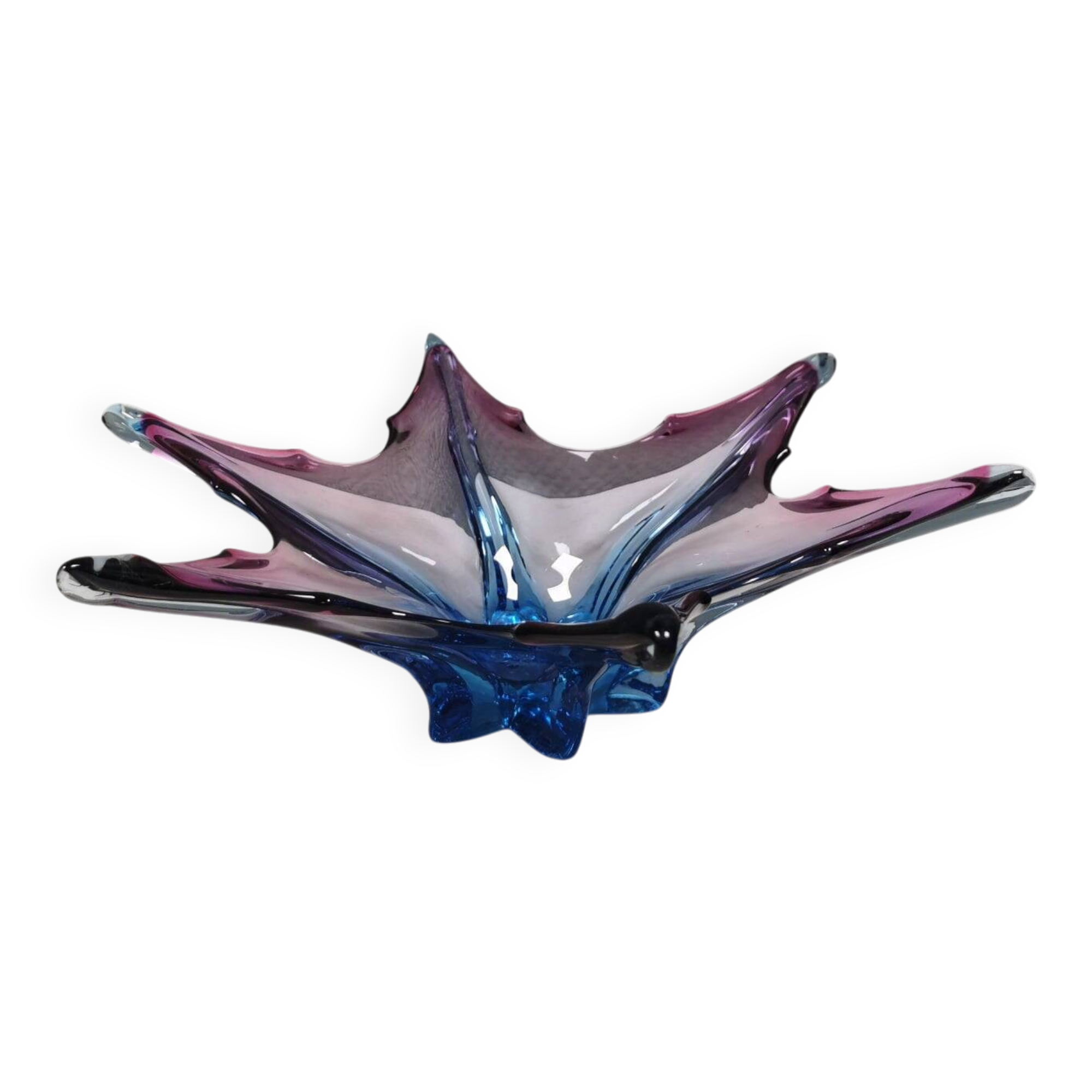 Murano Glass bowl with "leaf" shape in blue/purple/pink/transparent colors