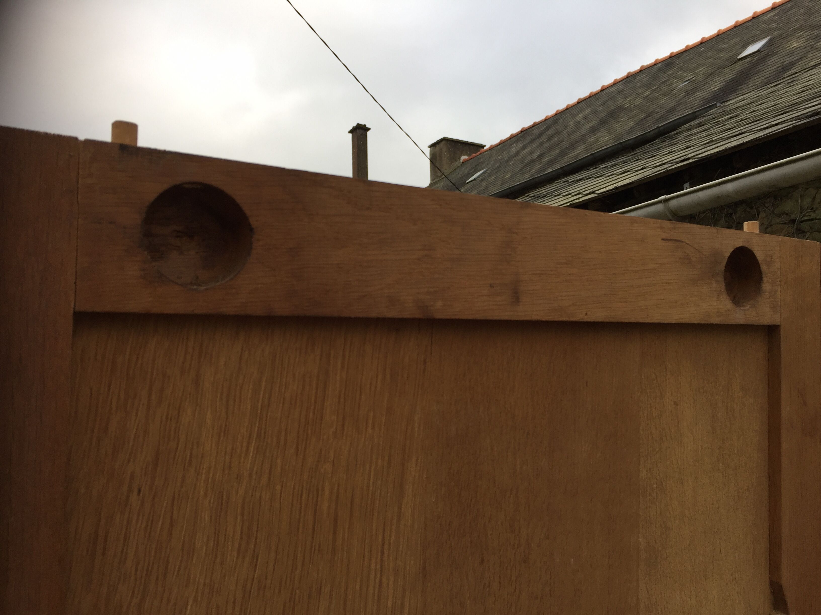 Vintage wardrobe compass feet with 3 sliding oak doors.