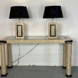 Table lamps in travertine and brass, Regency style, Maitland Smith, 1980.