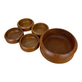 Scandinavian teak bowl and 4 ramekins