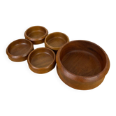 Scandinavian teak bowl and 4 ramekins