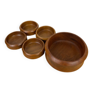 Coupe en teck scandinave et 4 ramequins