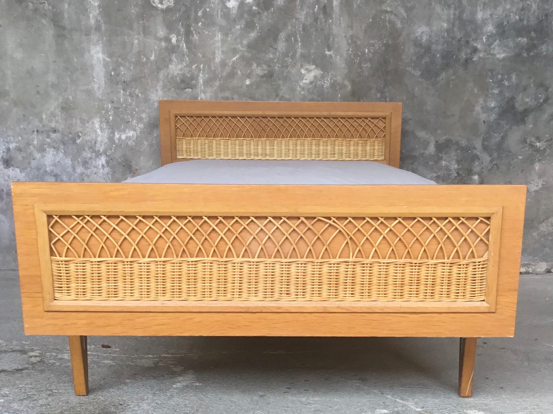 Vintage Wood And Rattan Bed Frame 1 Person Epeda Box Spring 1960 Selency