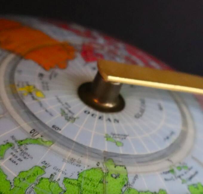 Vintage inflatable globe on stand, 1960, Taride Sevylor