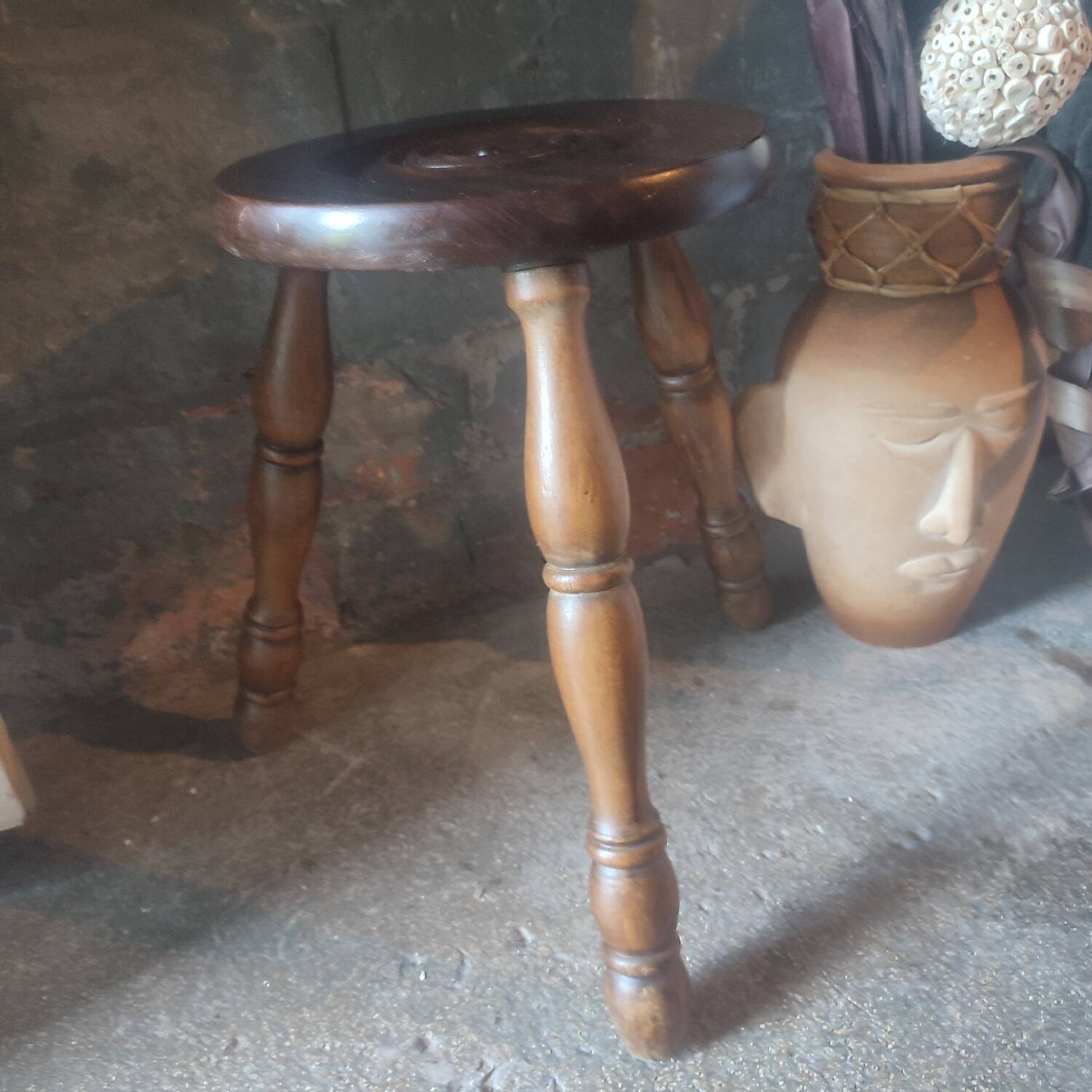 Vintage solid wood tripod stool