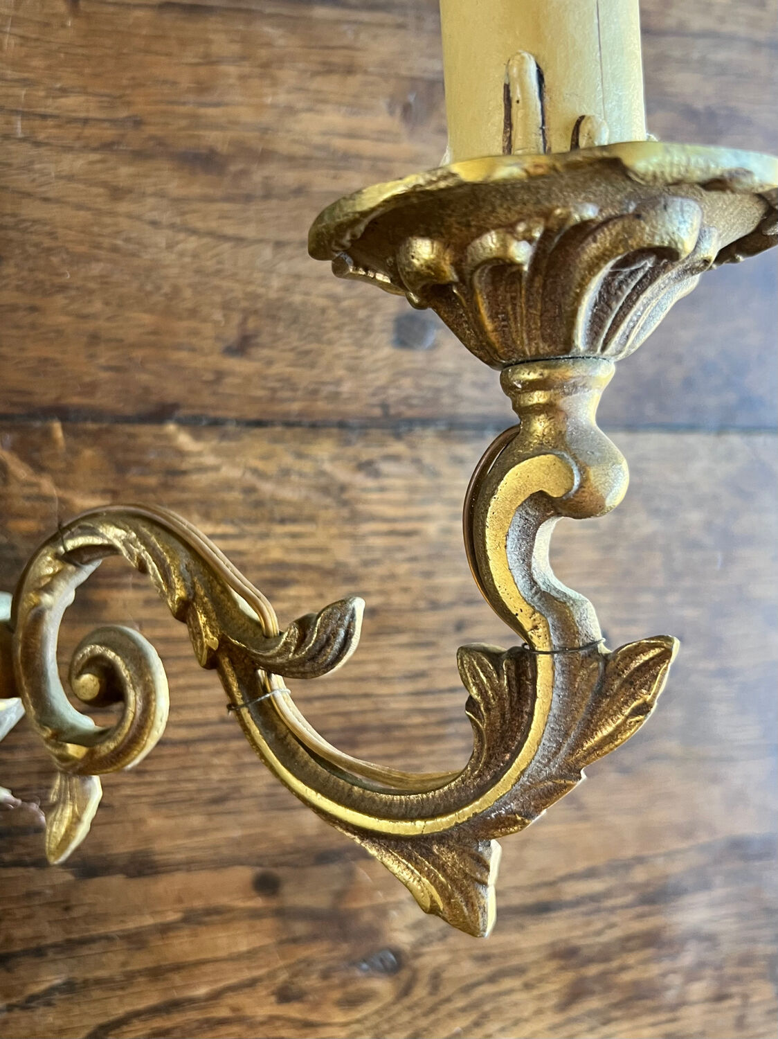Pair of antique bronze double fire sconces - art nouveau