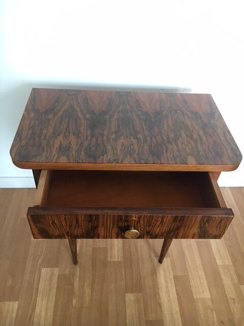 Walnut and brass bedside table