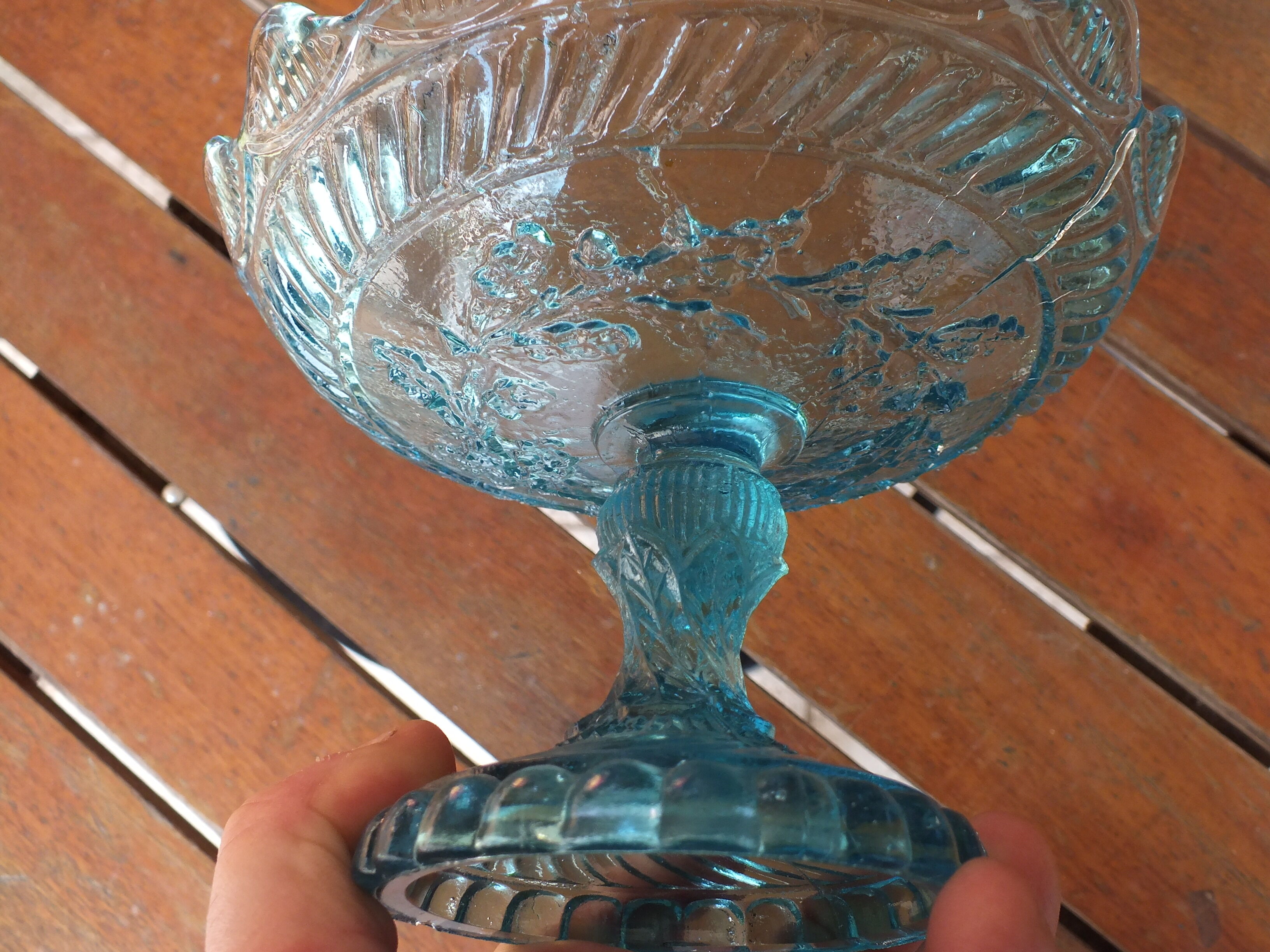 Blue molded glass display cup - Geoge Sand, 19th