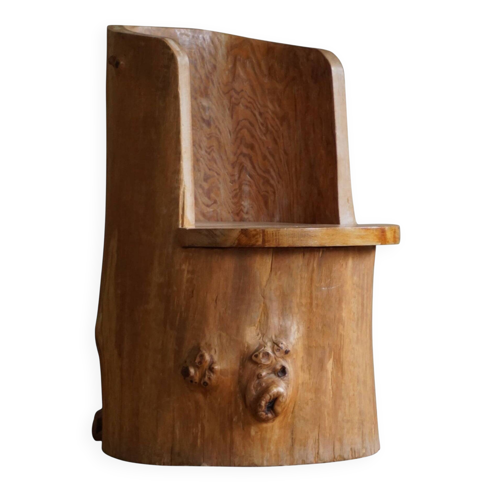 Swedish brutalist mid-century sculptural chair in solid pine.