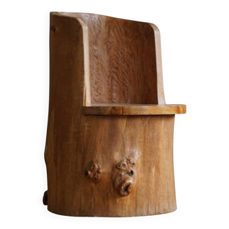 Swedish brutalist mid-century sculptural chair in solid pine.