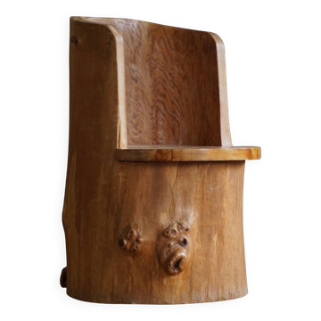 Swedish brutalist mid-century sculptural chair in solid pine.