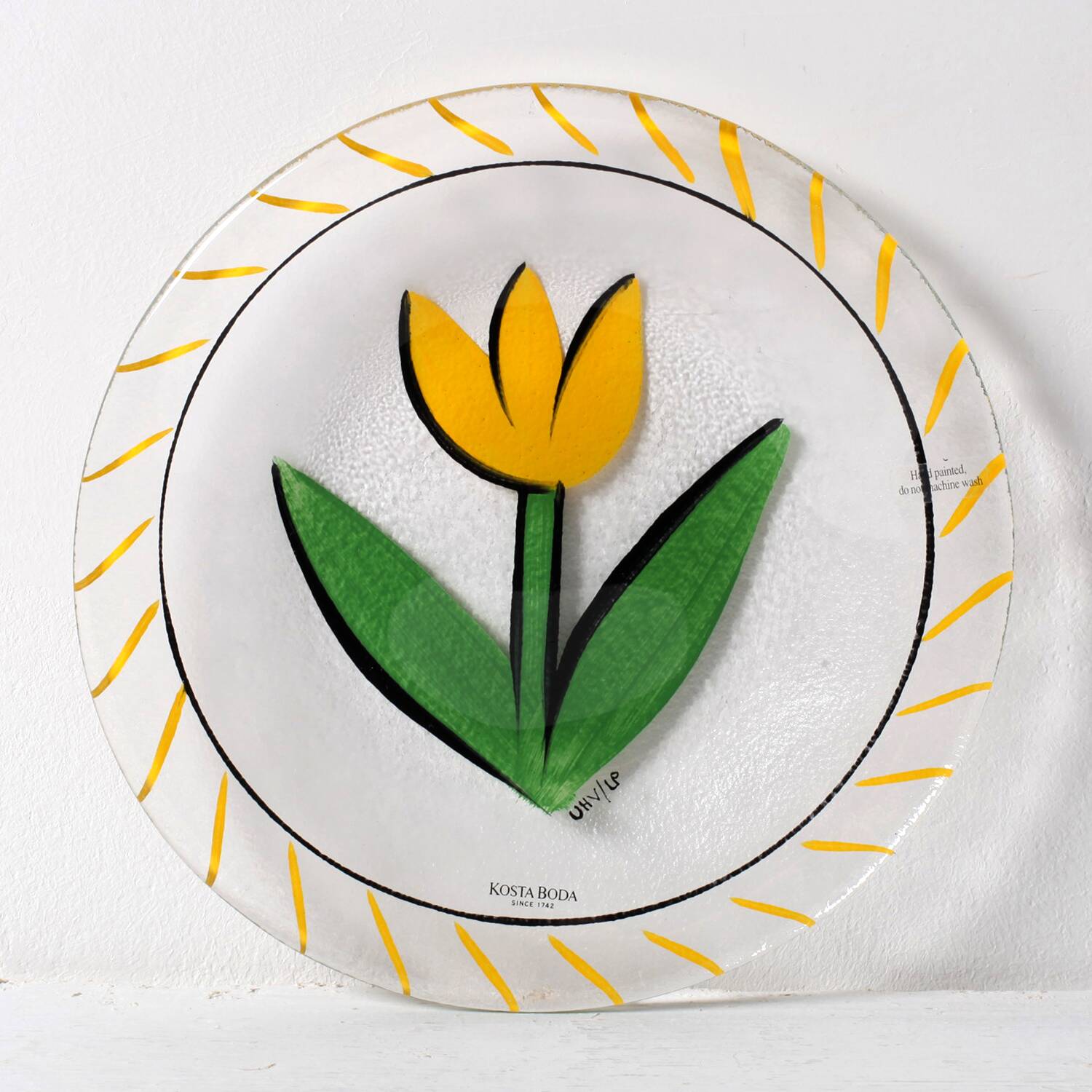 Kosta Boda Vintage Glass Plate: Yellow Tulip Design, Ulrica Hydman Vallien