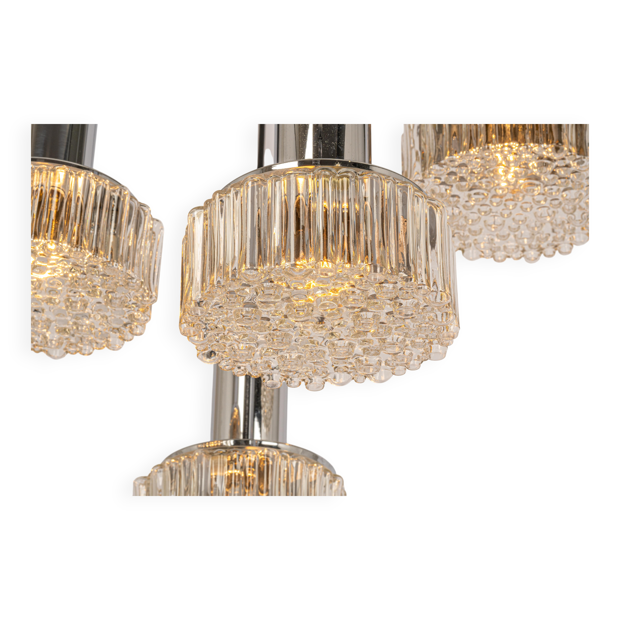 Large glass cascade chandelier designed for Staff Leuchten, Germany, 1970s.