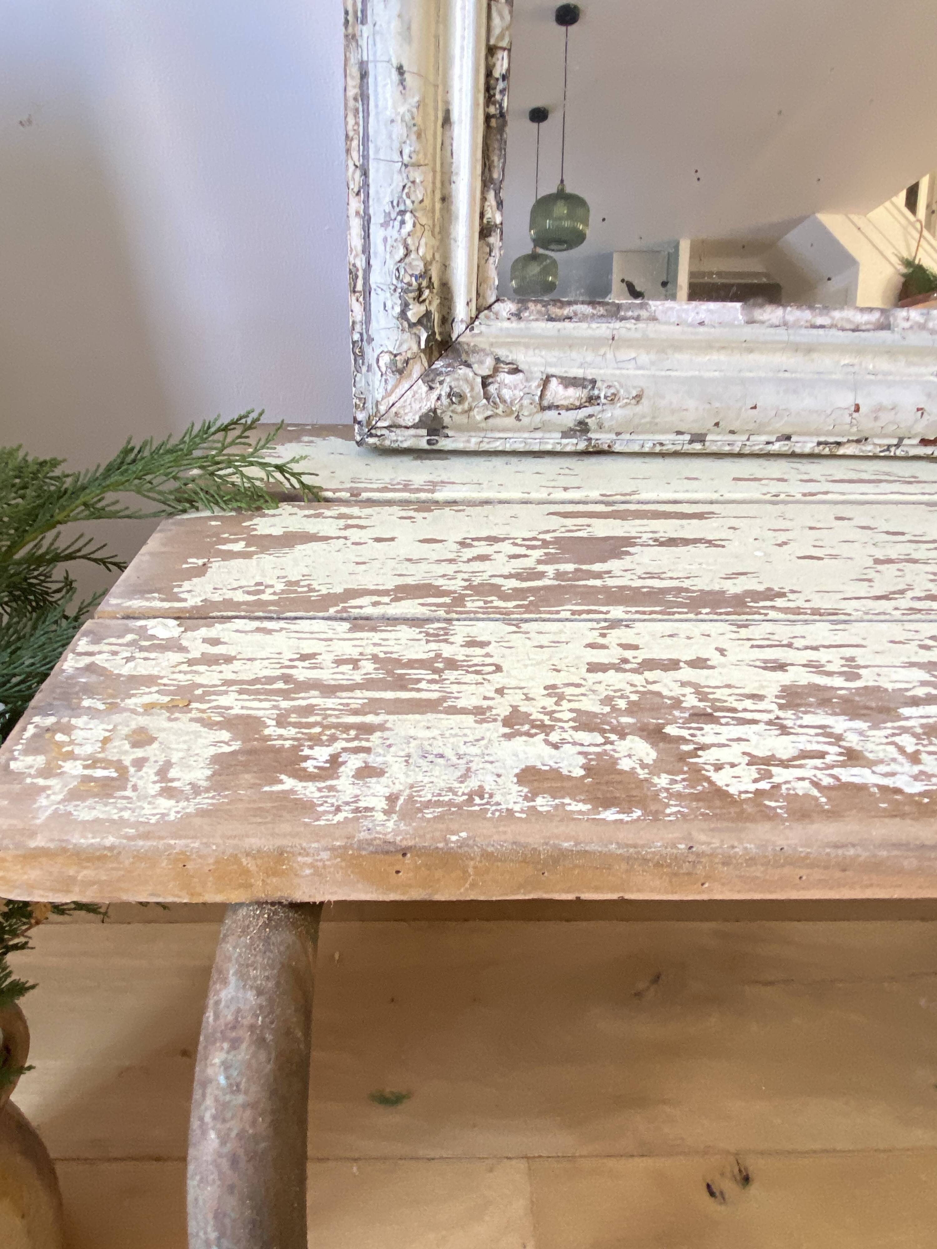 weathered school bench