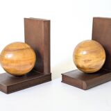 Walnut and Cherry Wood Bookends | pair of 2 | midcentury