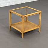 Rattan, Canework and Smoked Glass End Tables, 1960s, Set of 2