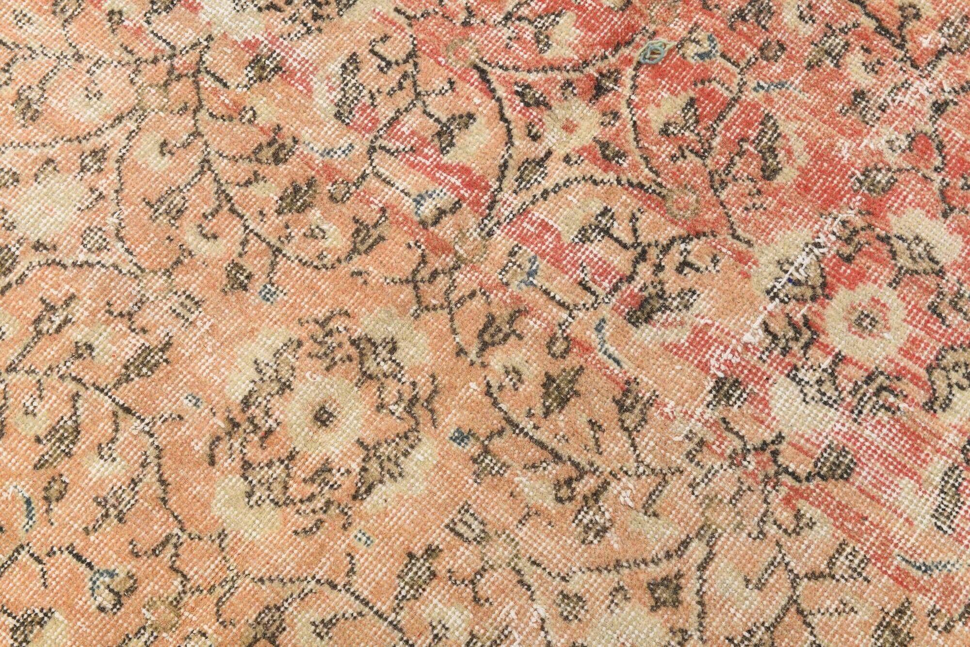 7x10 Vintage Peach Salmon Large Area Turkish Vintage Rug, 210x301 Cm