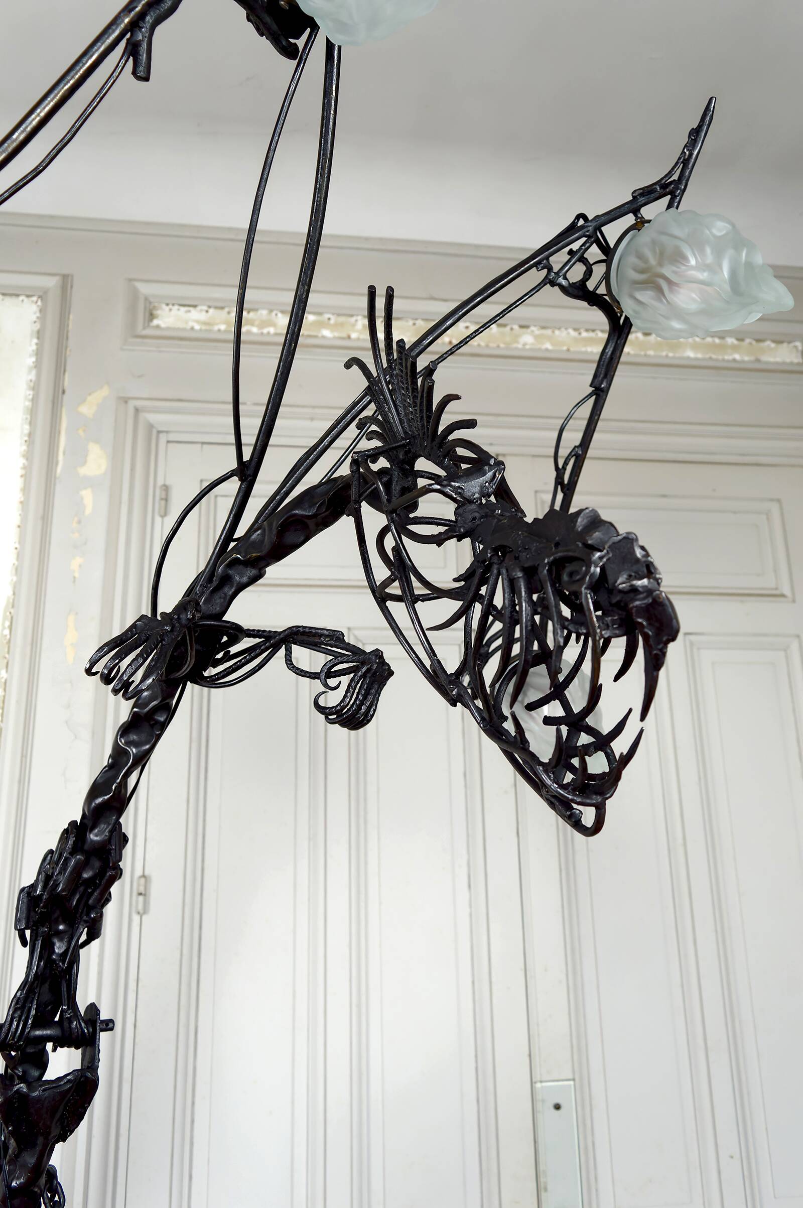 Brutalist sculptural wrought iron Dragon floor lamp, France