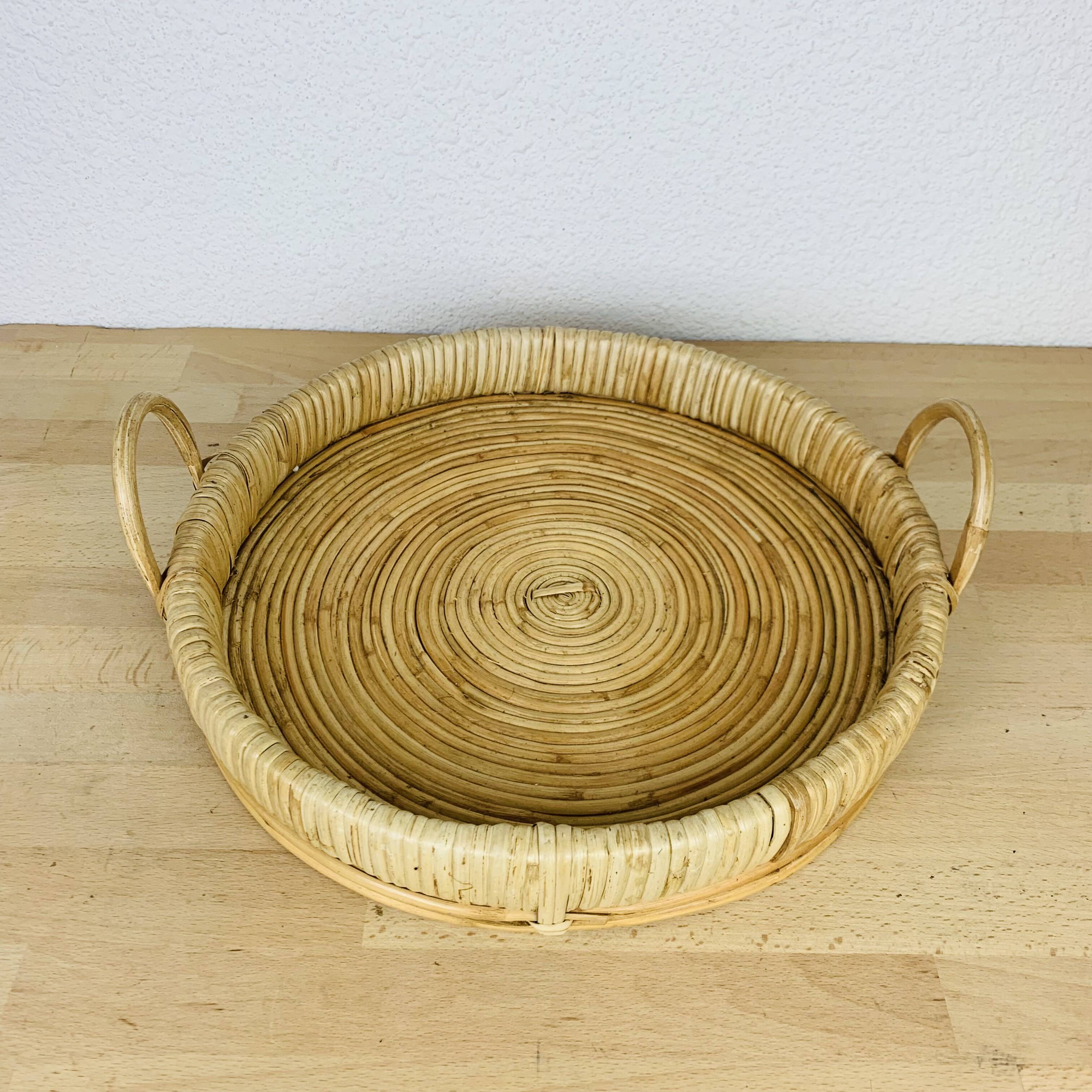 Vintage rattan serving tray, 1960s