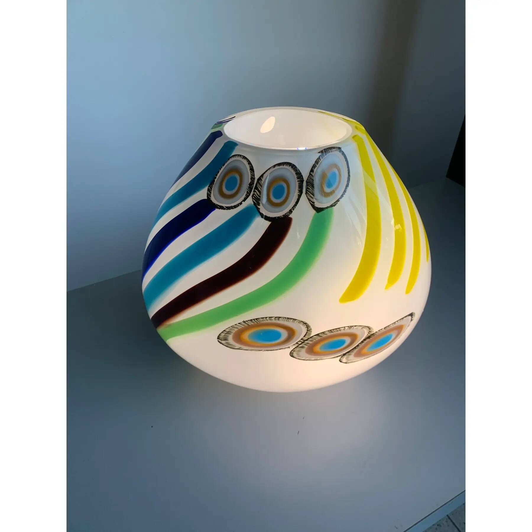 Milky-White Murano Glass Style Table Lamp Featuring a Multicoloured Reeds Vase