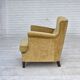 Fauteuil danois des années 1960, velours d'ameublement jaune miel, état d'origine.