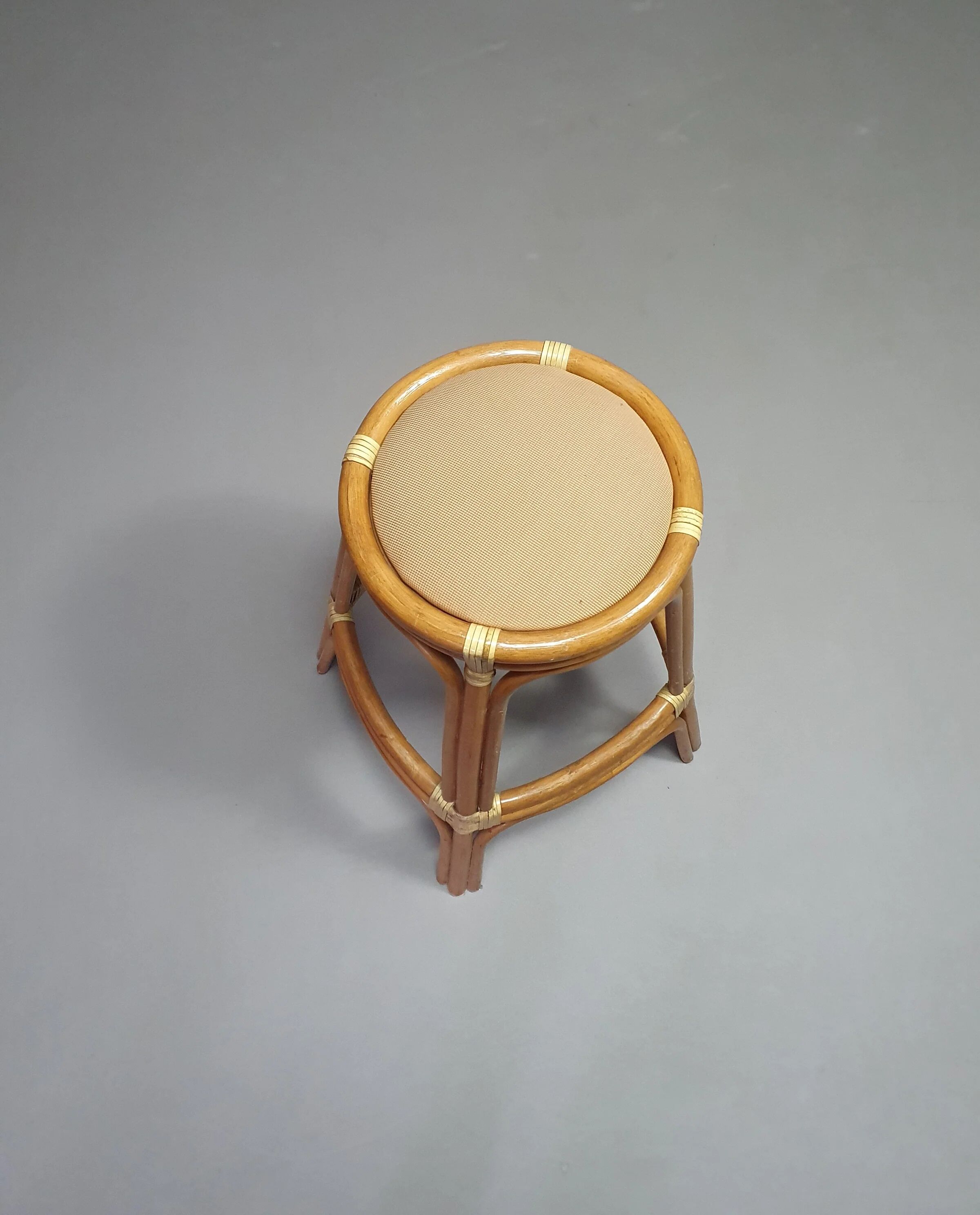 3 x bamboo stool with leather laces / 70s