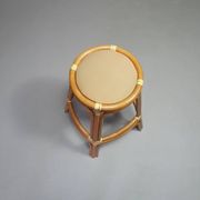 3 x tabourets en bambou avec lacets en cuir / années 70