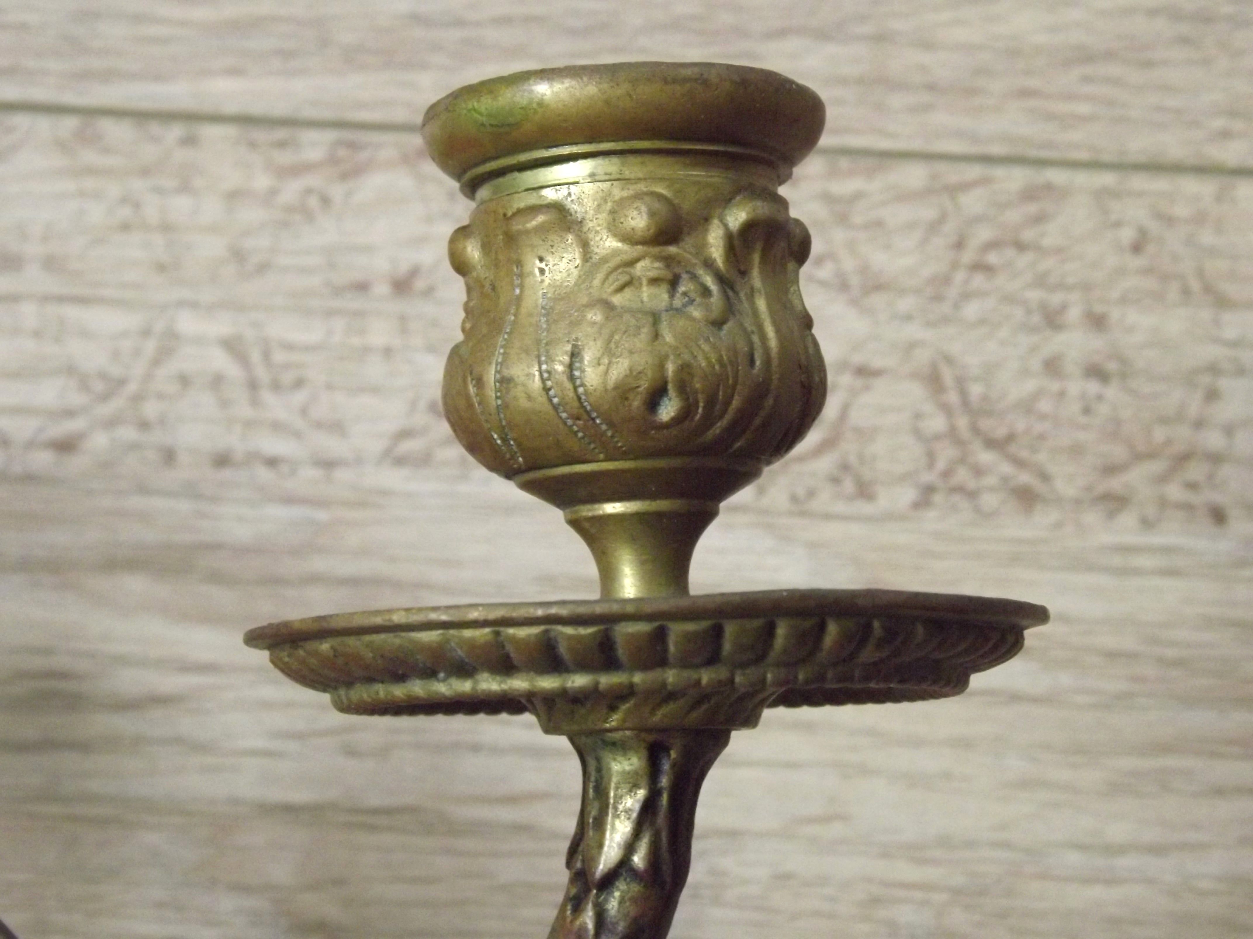 Antique French Gothic Dragon Bronze Double Piano Sconce Signed L. Pinet