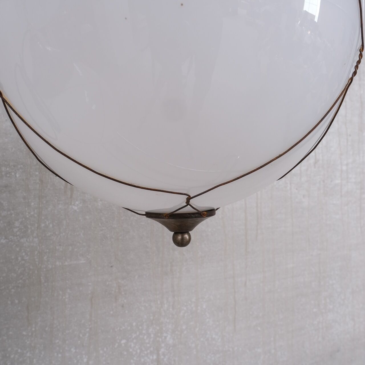 Opaline and brass mid-century caged pendant